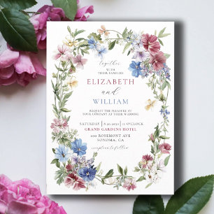 Elegant Wildblomma Boho Watercolor Wandeans Bröllo Inbjudningar