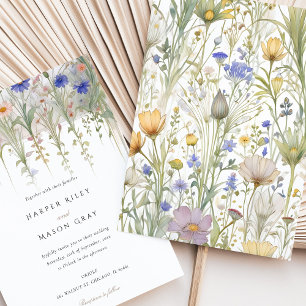 Elegant Wildblomma Bröllop Delikat Pastellkrita Bl Inbjudningar