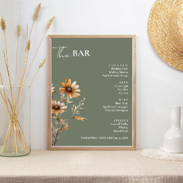 Elegant Wildblomma Bröllop Drinks Pub Menu Poster