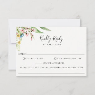 Elegant Wildblomma Bröllop Food Allergy OSA kort