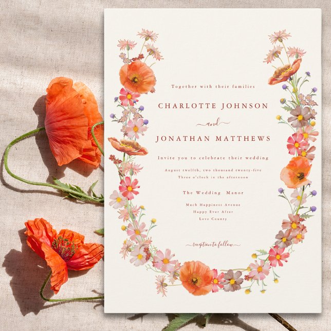 Elegant Wildblomma Bröllop Inbjudningar (Elegant wildflower wreath wedding invitation )