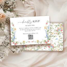 Elegant Wildblomma Bröllop QR-kod OSA kort