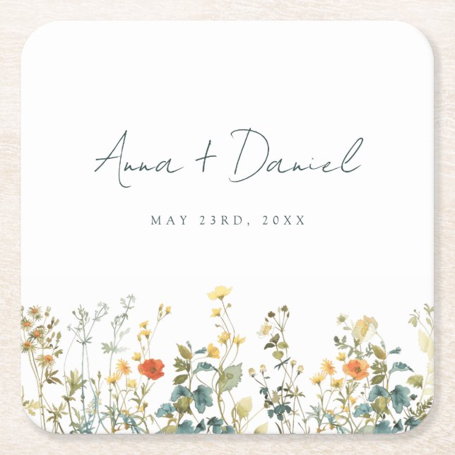 Elegant Wildblomma Bröllop Underlägg Papper Kvadrat (Framsidan)