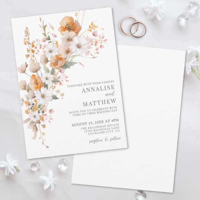 Elegant Wildblomma Fall Botanical Blommigt Bröllop Inbjudningar (Elegant Wildflower Fall Botanical Floral Wedding Invitation)