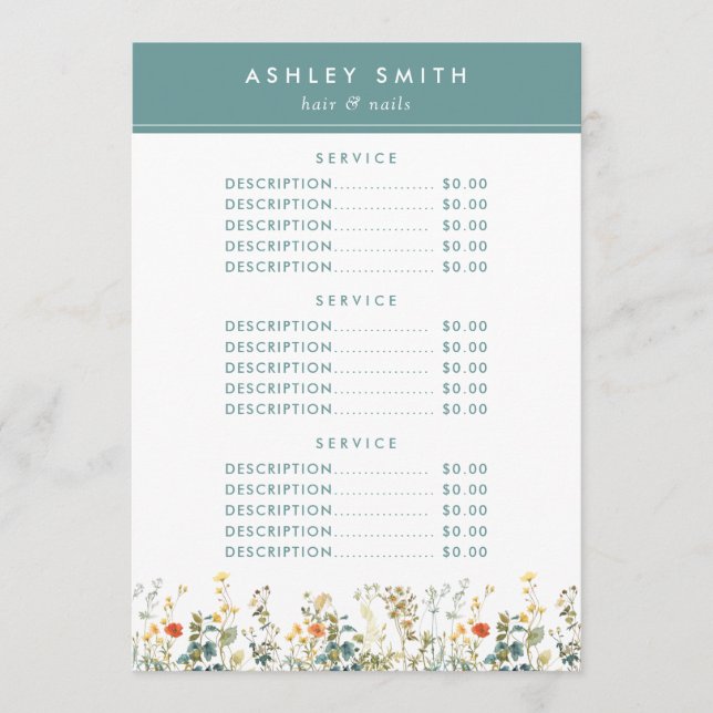 Elegant Wildblomma Fält Pris Meny (Framsida)