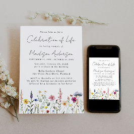 Elegant Wildblomma Firande of Life Funeral Inbjudningar