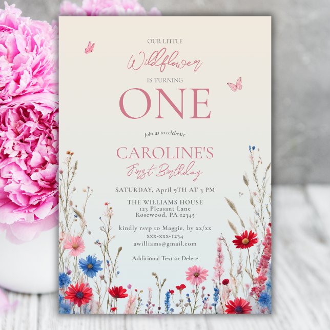 Elegant Wildblomma Flicka 1:a födelsedagen Inbjudningar (Skapare uppladdad)
