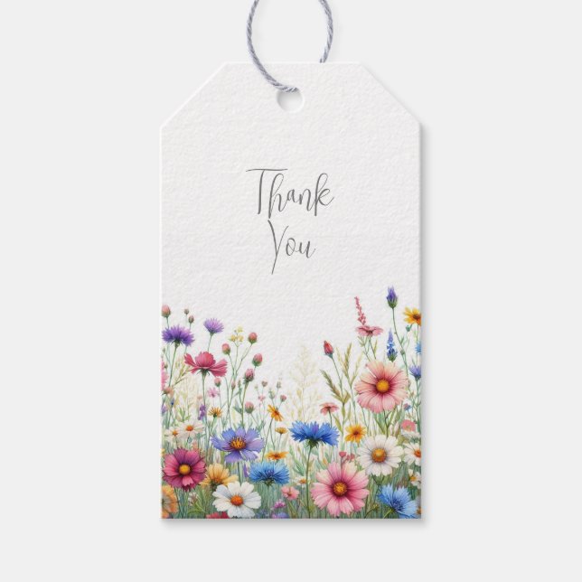 Elegant Wildblomma i Bloom Birthday Presentetikett (Framsidan)