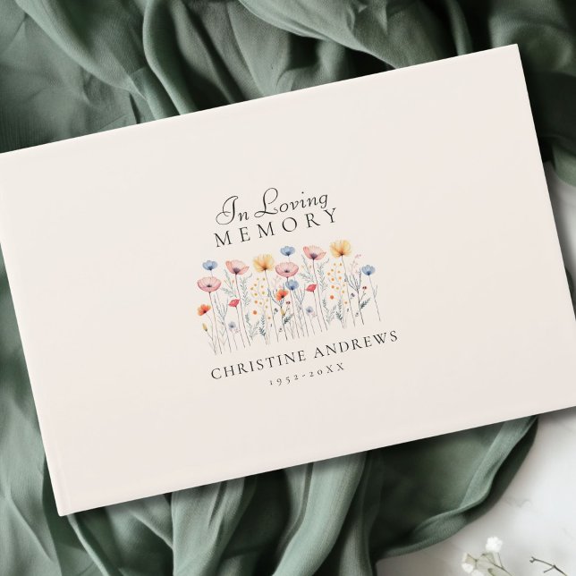 Elegant, Wildblomma "In Loving Memory", begravning Gästböcker (Elegant, Wildflower "In Loving Memory" Funeral Guest Book)