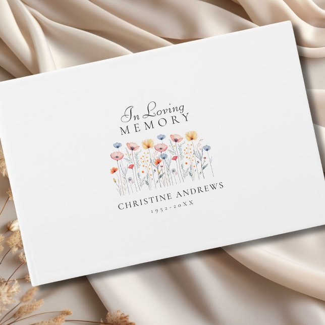 Elegant, Wildblomma "In Loving Memory", begravning Gästböcker (Elegant, Wildflower "In Loving Memory" Funeral Guest Book)