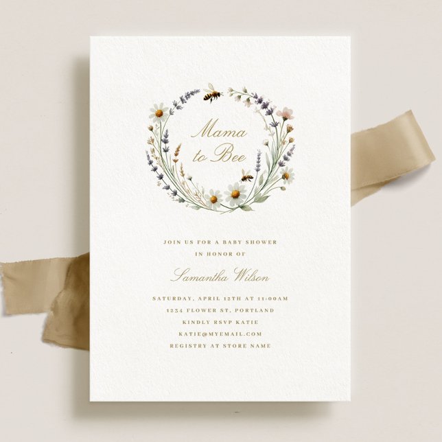 Elegant Wildblomma Mamma till Bee Baby Shower Inbjudningar (Skapare uppladdad)