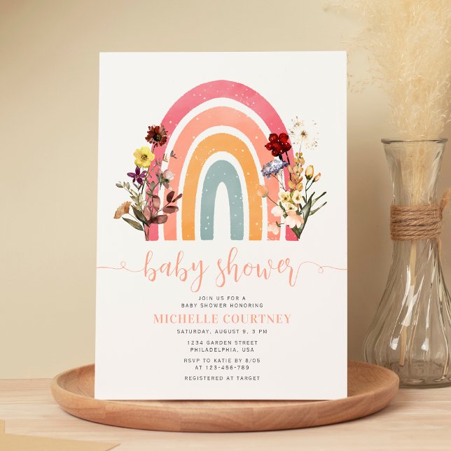 Elegant Wildblomma Rainbow Girl Baby Shower Inbjudningar (Skapare uppladdad)