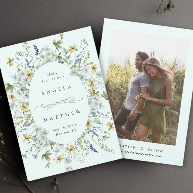 Elegant Wildblomma Ram Bröllop Photo Mint Spara Datumet (Skapare uppladdad)