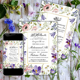 Elegant Wildblomma Ram Muslim Bröllop Nikah Inbjudningar