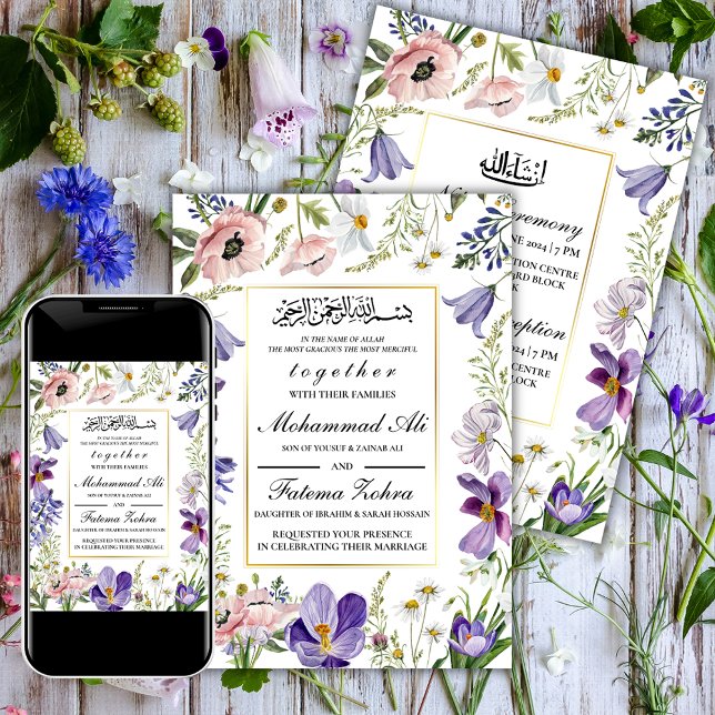Elegant Wildblomma Ram Muslim Bröllop Nikah Inbjudningar (Skapare uppladdad)