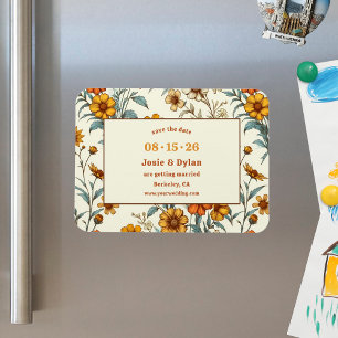 Elegant Wildblomma Retro Spara datum Bröllop Magnet