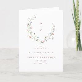 Elegant Wildblomma Rustic Boho Bröllop Monogram Program