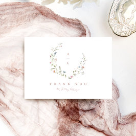 Elegant Wildblomma Rustic Boho Bröllop monogram Tack Kort