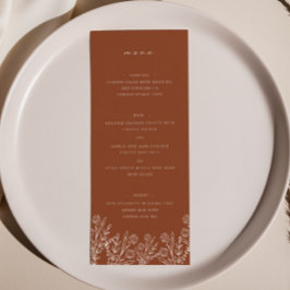 Elegant Wildblomma Terracotta Bröllop Dinner Menu Meny