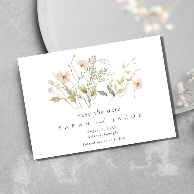 Elegant Wildblomma utomhus Bröllop Spara Datumet (Elegant Wildflower Outdoor Wedding Save The Date)