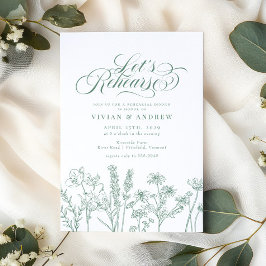 Elegant Wildblomma Vår Grönt Rehearsal Middag Inbjudningar