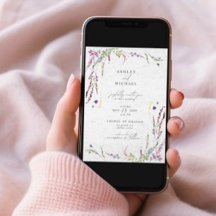 Elegant Wildblomma Watercolor Modern Bröllop Inbjudningar