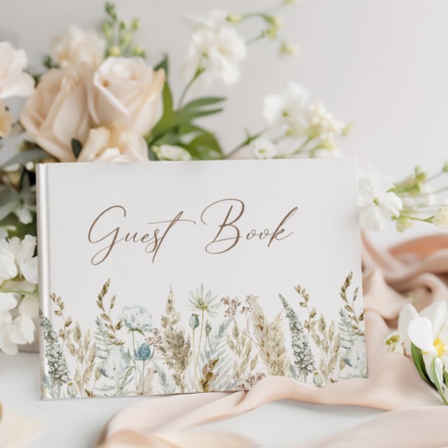 Elegant Wildblomma Watercolor Rustic Bröllop Gästböcker (Elegant Wildflower Watercolor Rustic Wedding Guest Book)