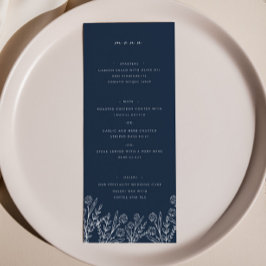 Elegant Wildblomman Navy Blue Bröllop Dinner Menu Meny