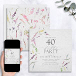 Elegant Wildblommans vattenfärgsfärg Blommigt 40:e Inbjudningar<br><div class="desc">Modern,  fyrkantig elegant 40-årsinbjudan (åldersredigerbar) som innehåller vildblomsmotiv i mjuka skuggor av  rosa,  lera och lavender,  ,  blues och delikat grönt botaniskt löv. Anpassa dina detaljer i mjuk,  svart och accentuerad med vacker,  modern,  handskriven kalligrafi. Kontaktdesigner för ytterligare produkter. Inbjudningskort för Elegant av upphovsrätt,  alla höger reserverade.</div>