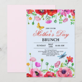 Elegant WildblommBlue Chic Mors dag Brunch Inbjudningar