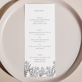 Elegant Wildblomme Black White Bröllop Dinner Menu Meny
