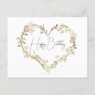 Elegant Wildblomme Cream Rosa Heart Grattis på föd Vykort