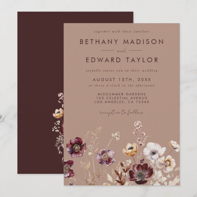Elegant Wildblomme Fall Wedding Inbjudningar (Fram/baksida)