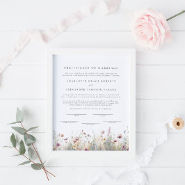 Elegant Wildblomme Giftermål certifikat Poster