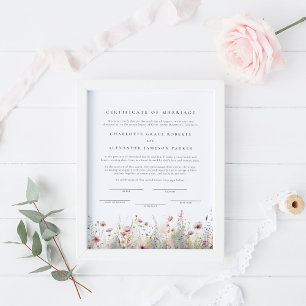 Elegant Wildblomme Giftermål certifikat Poster