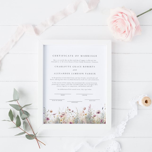 Elegant Wildblomme Giftermål certifikat Poster (Skapare uppladdad)