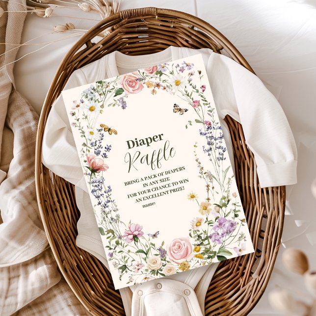 Elegant Wildblomme Meadow Diapper Raffle Tilläggskort (Skapare uppladdad)