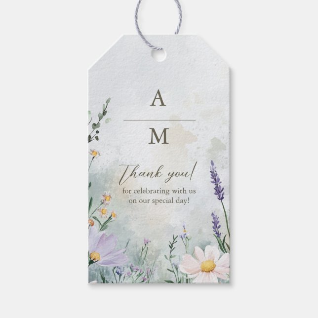 Elegant Wildblomme Meadow  Rosa Weddin Presentetikett (Framsidan)