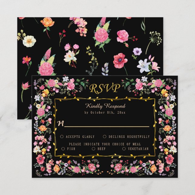 Elegant Wildblomme Meadow Vår Garden Wedding OSA Kort (Fram/baksida)