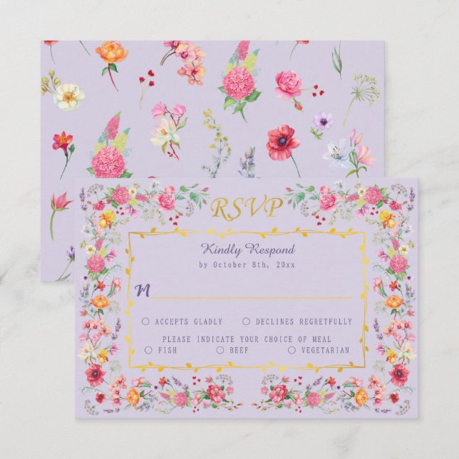Elegant Wildblomme Meadow Vår Garden Wedding OSA Kort (Fram/baksida)