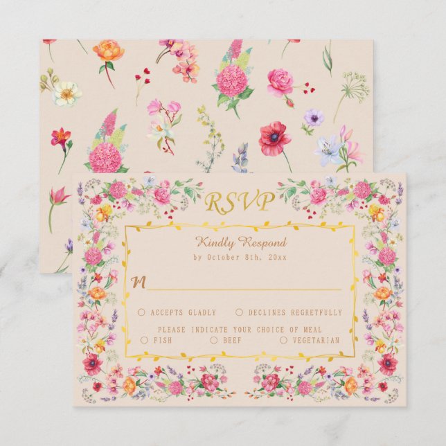 Elegant Wildblomme Meadow Vår Garden Wedding OSA Kort (Fram/baksida)