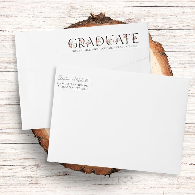 Elegant Wildblomme Studenten Returadress Etikettband (Elegant Wildflower Graduation Return Address Wrap Around Label)