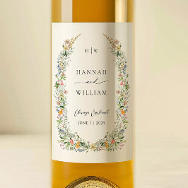 Elegant Wildblomme Wandean Bröllop Vinflaska Etikett