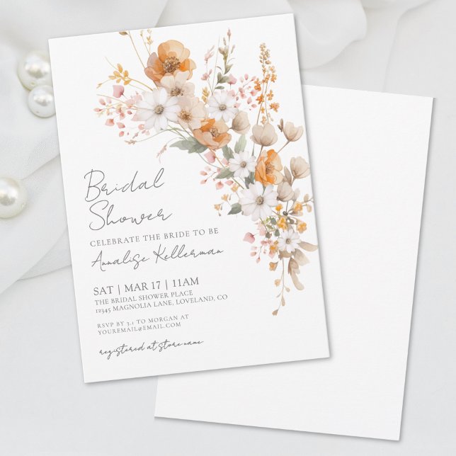 Elegant Wildblommes Blommigt, Möhippa Inbjudningar (Elegant Wildflower Floral Bridal Shower Invitation )
