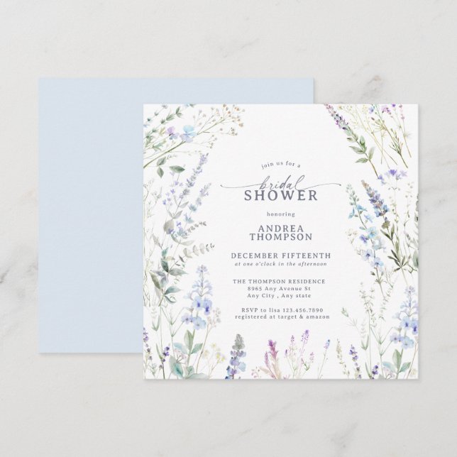 Elegant Wildblommes Blommigt, Möhippa Inbjudningar (Fram/baksida)