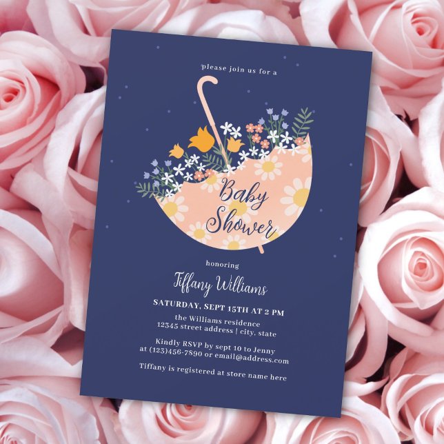 Elegant Wildblommes Rosa Parbrella Baby Shower Inbjudningar (Skapare uppladdad)