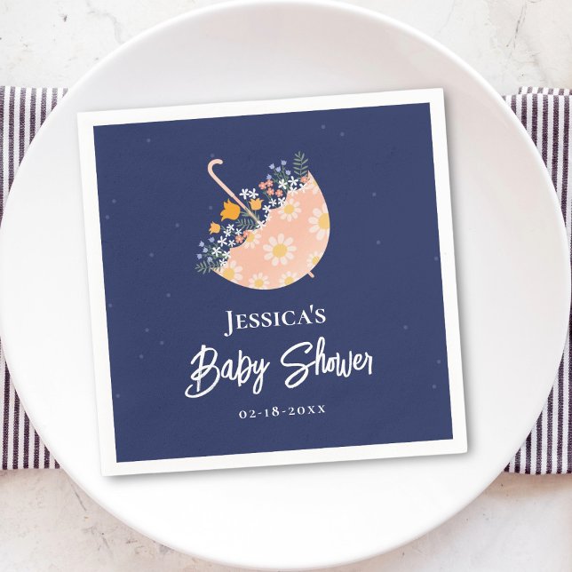 Elegant Wildblommes Rosa Parbrella Baby Shower Pappersservett (Skapare uppladdad)