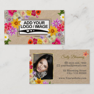 Elegant WildblommKraft Papper med Logotyp och foto Visitkort