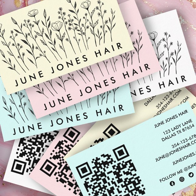 Elegant Wildblommor Anpassningsbar QR Code Social  Visitkort (Elegant Wildflowers Custom QR Code Social Icons Business Card
)