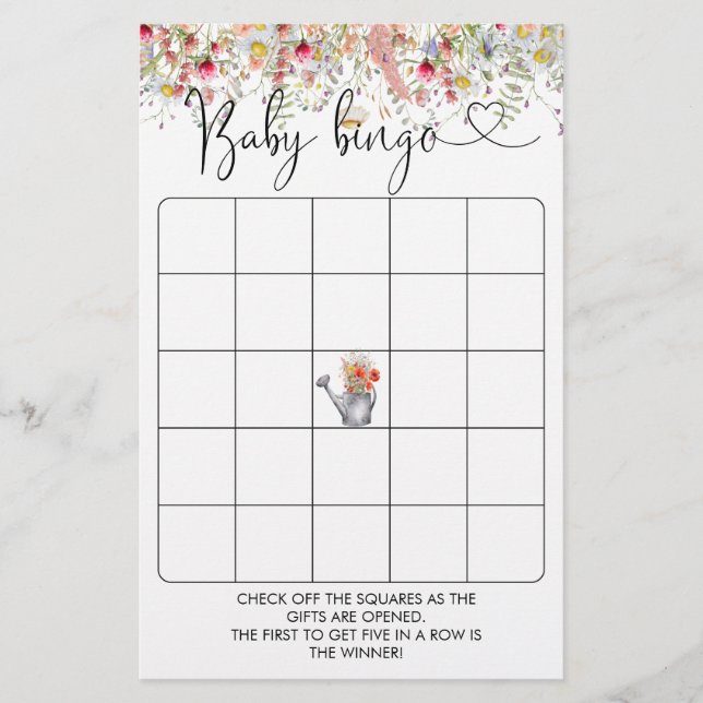 Elegant Wildblommor Baby Shower Bingo Game (Framsida)